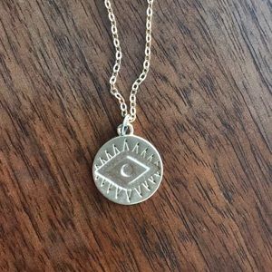 Sunburst eye gold necklace 16”
